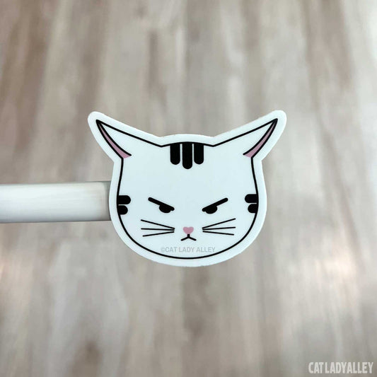 angry tabby cat sticker with airplane ears