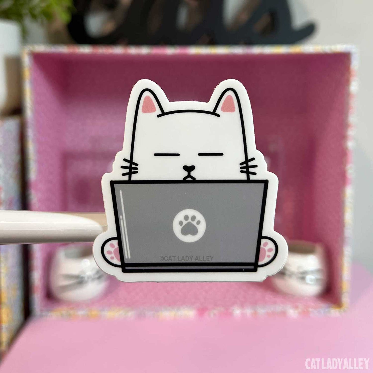 cat with laptop sticker