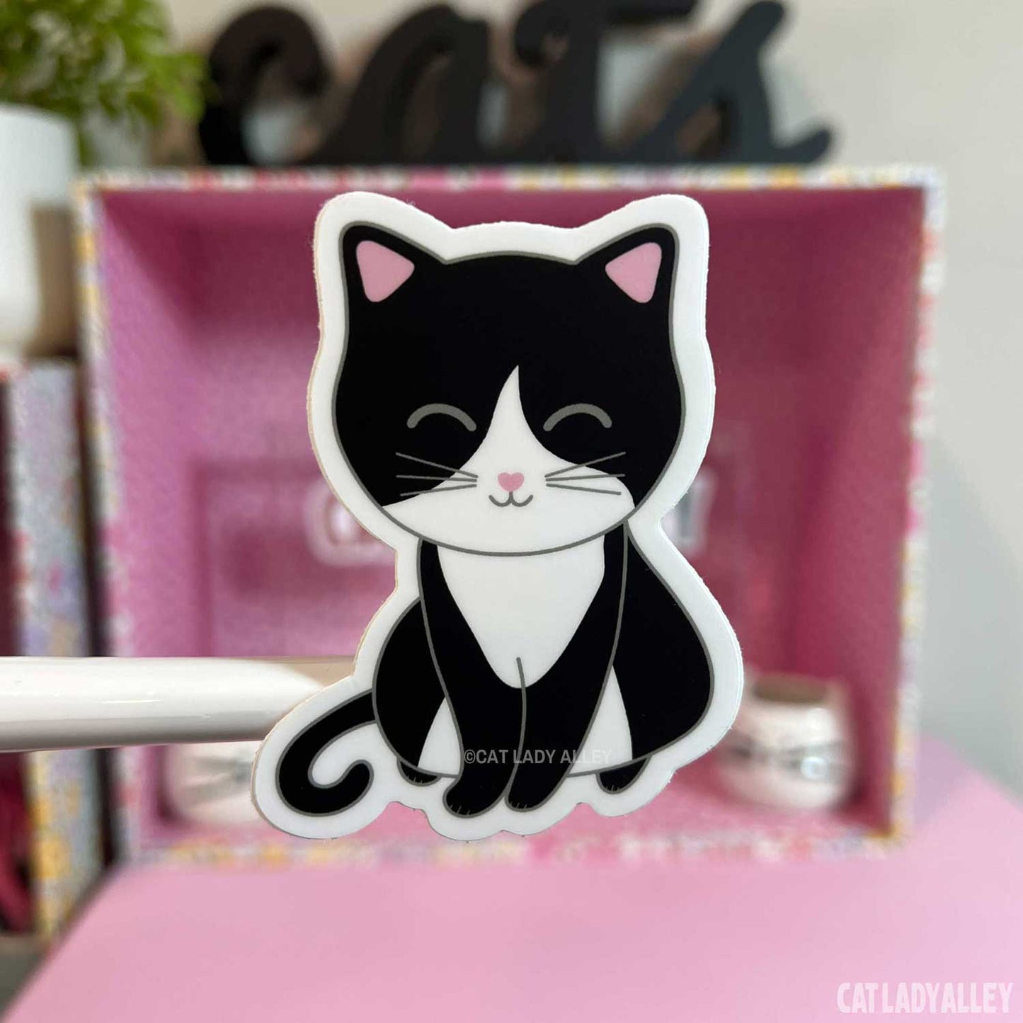black and white cat sticker
