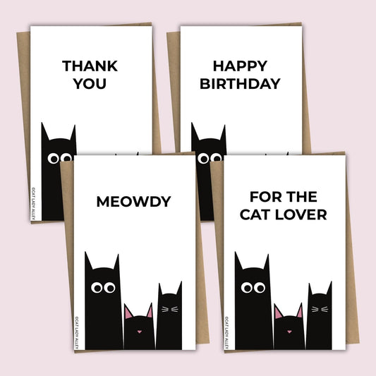 Three Cats Black Mini Notecard