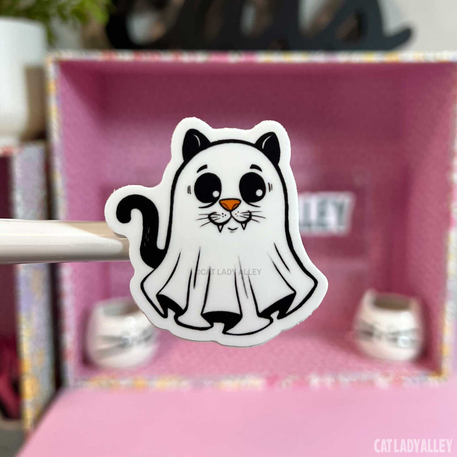 illustrated ghost cat sticker