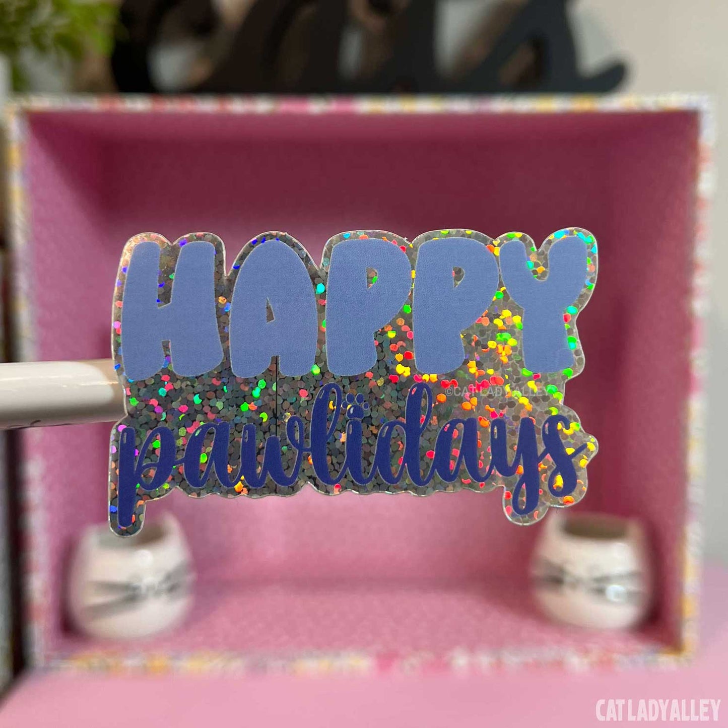 happy pawlidays cat holiday sticker