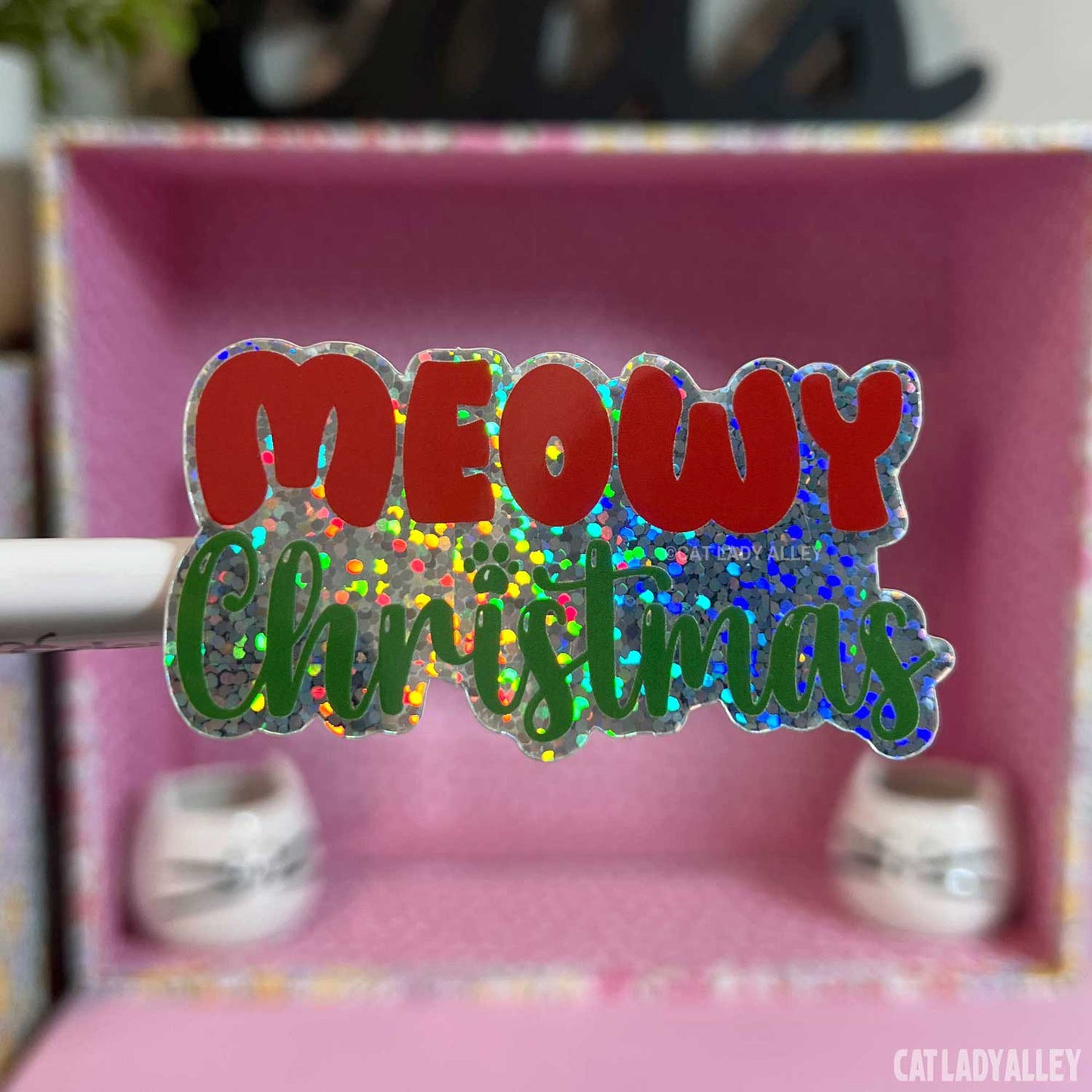 meowy christmas holographic sticker
