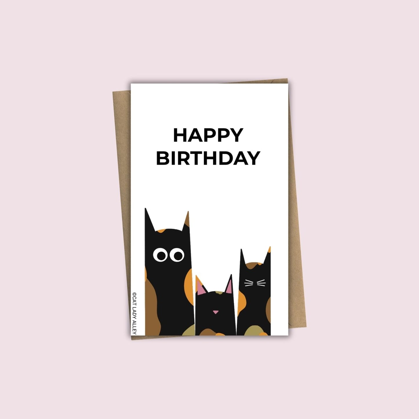 Three Cats Tortie Mini Notecard
