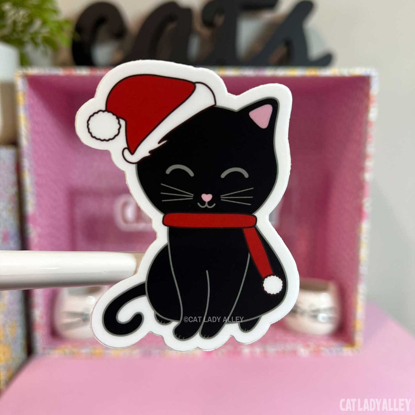 black cat santa sticker