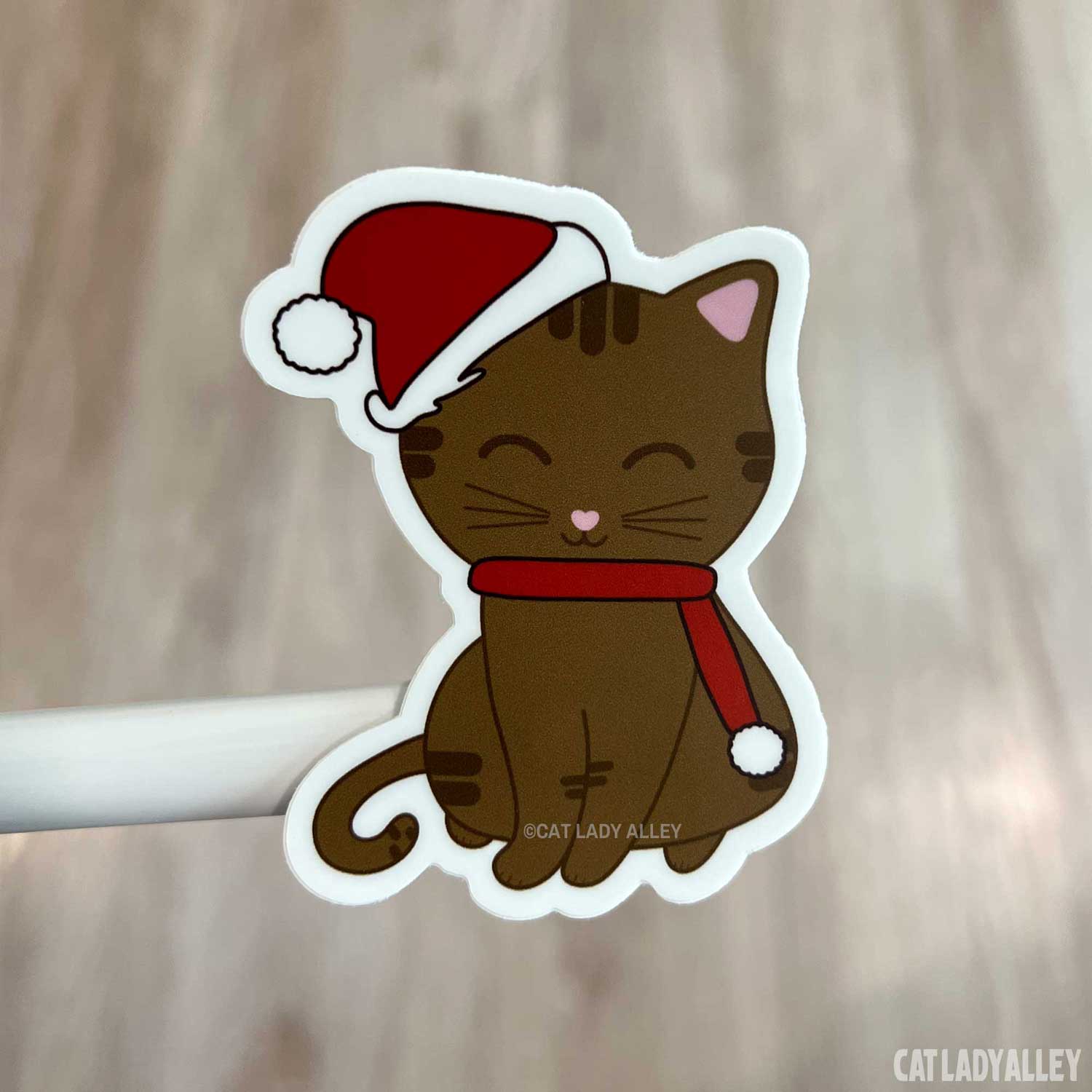 brown tabby cat holiday sticker