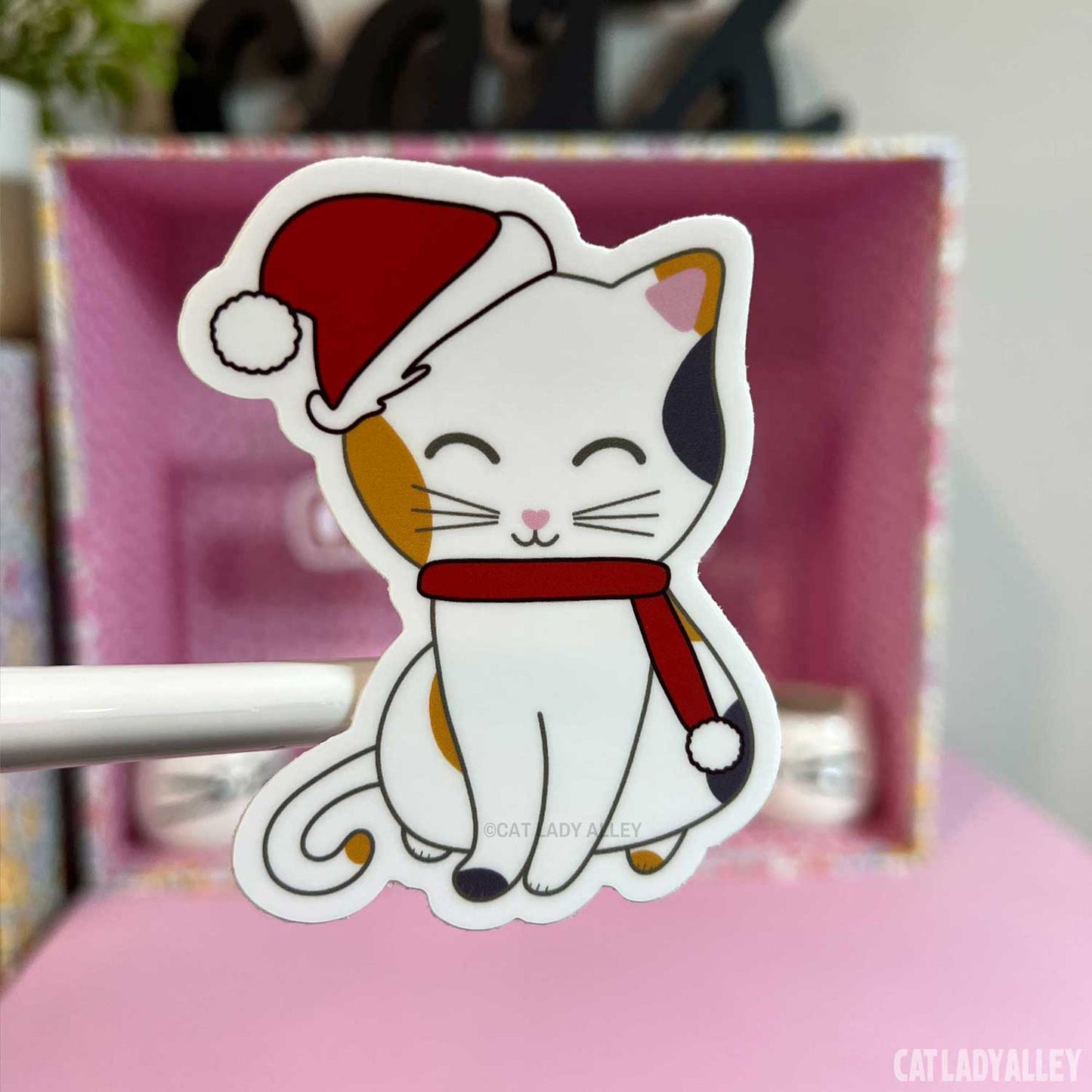 calico cat santa sticker