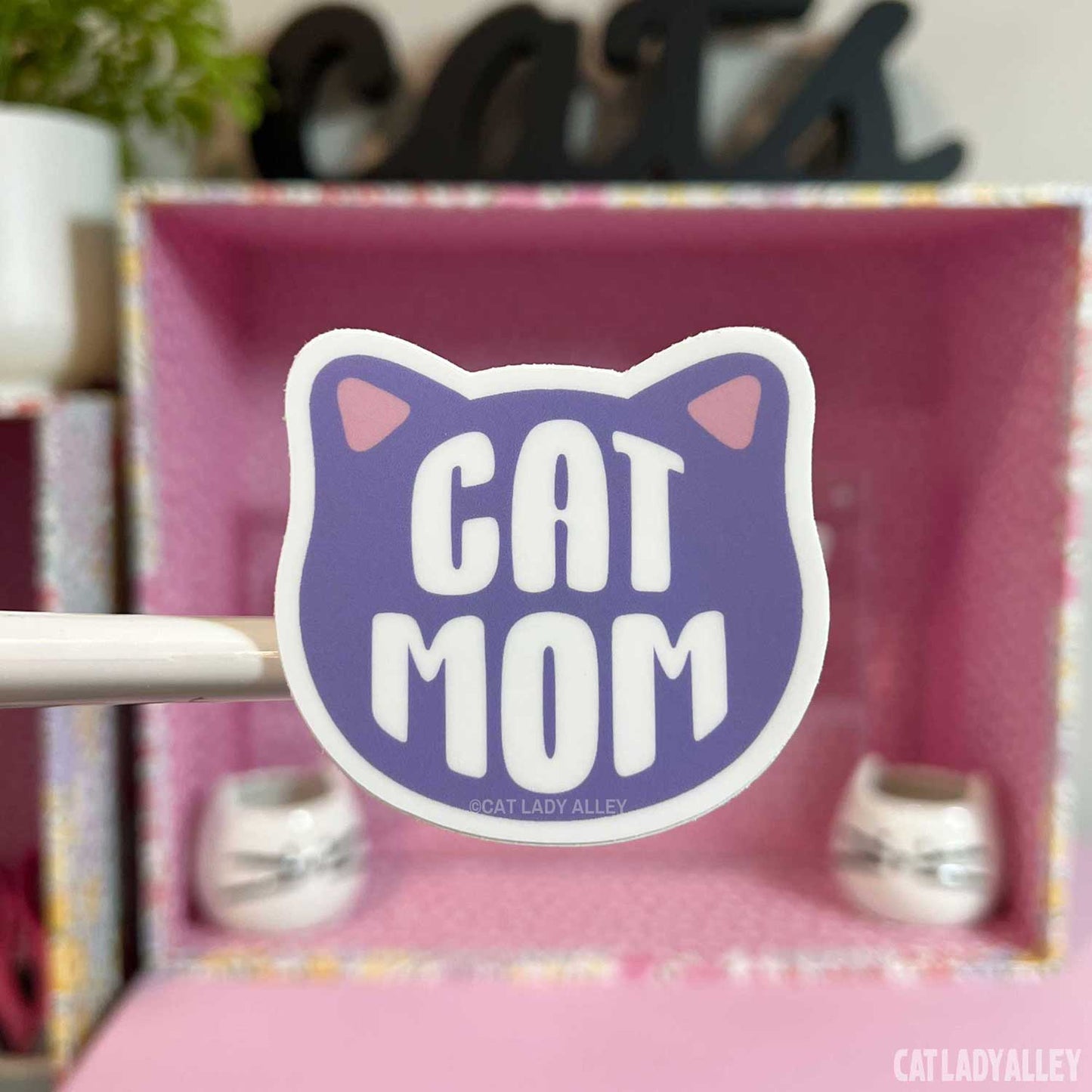 purple cat mom sticker