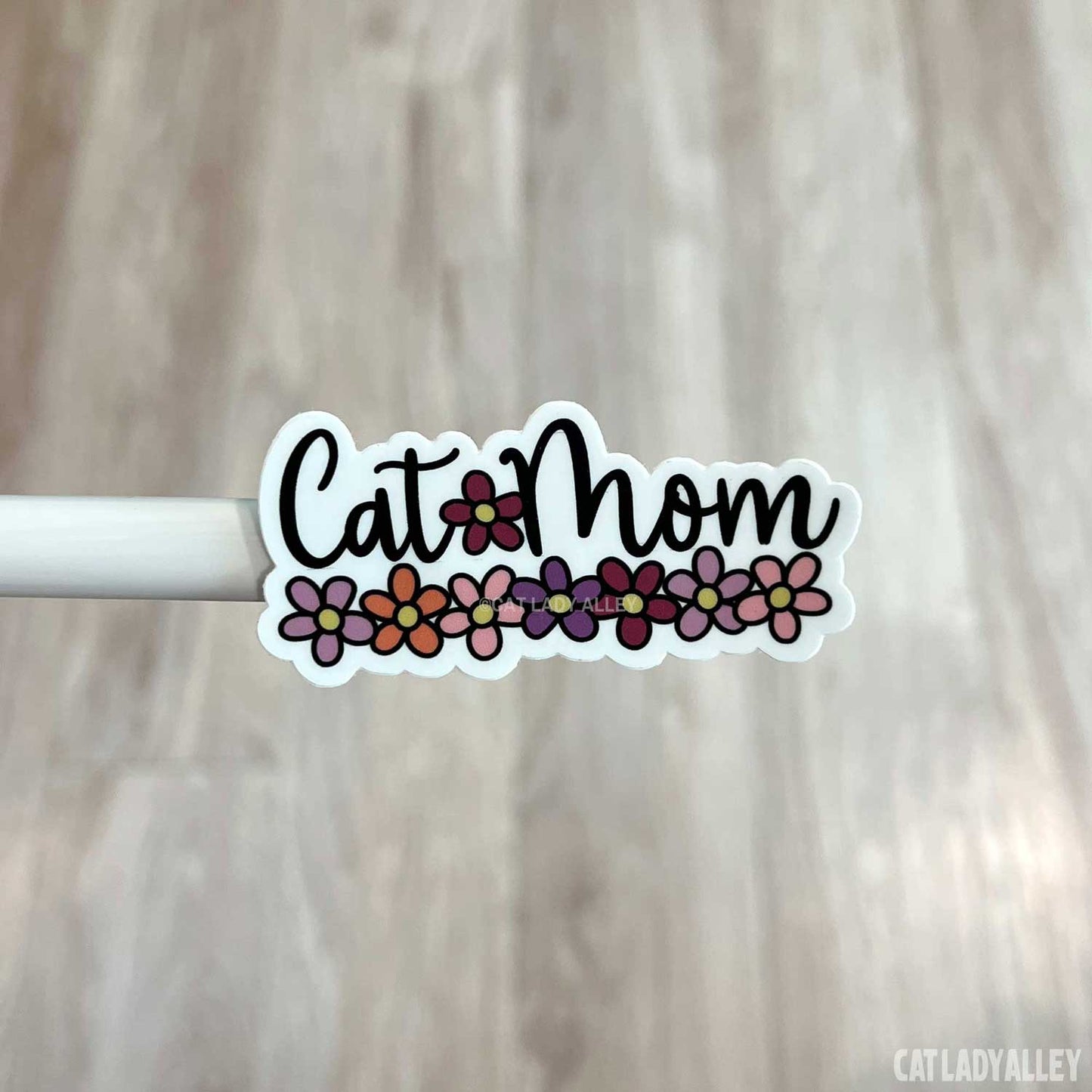 cat mom sticker with flowers