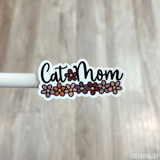 cat mom sticker with flowers