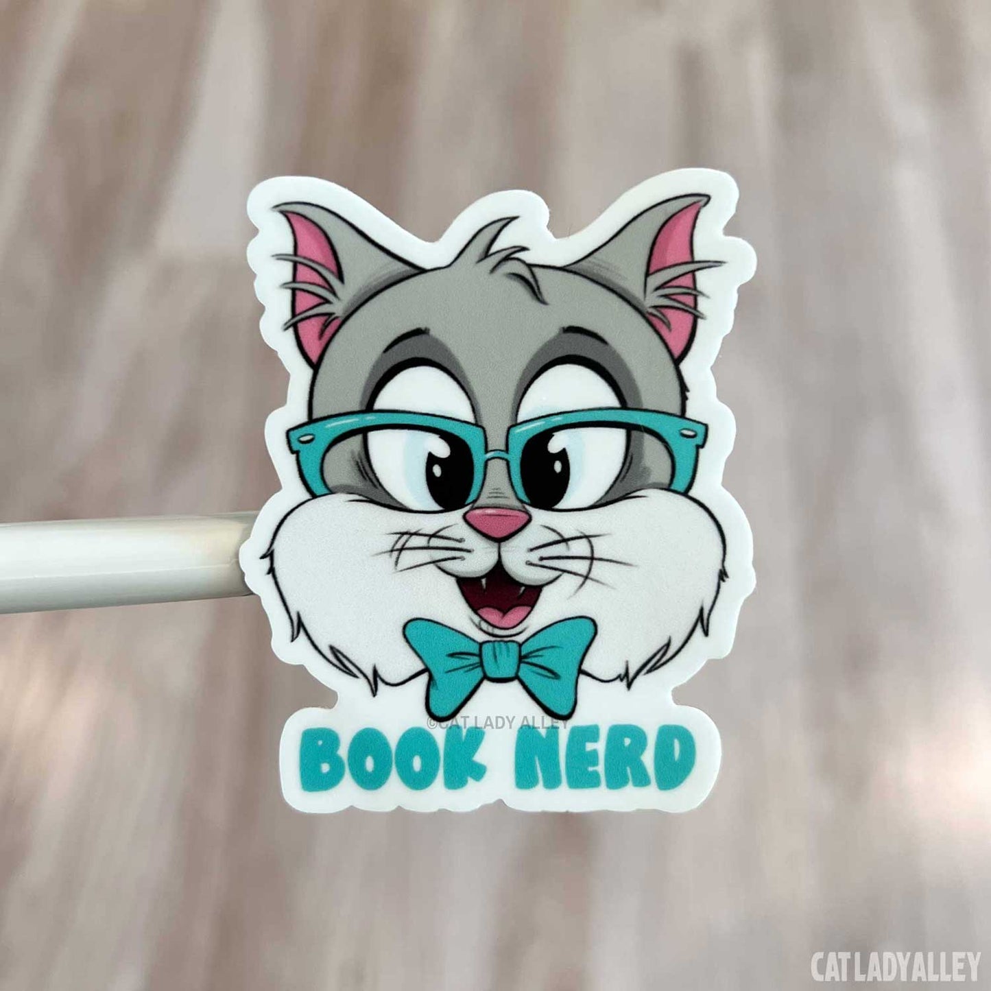 Gray Cat Book Nerd Sticker