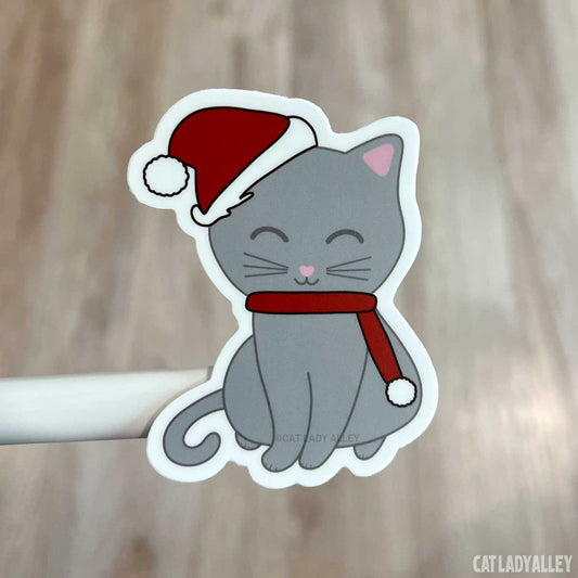 gray cat holiday sticker