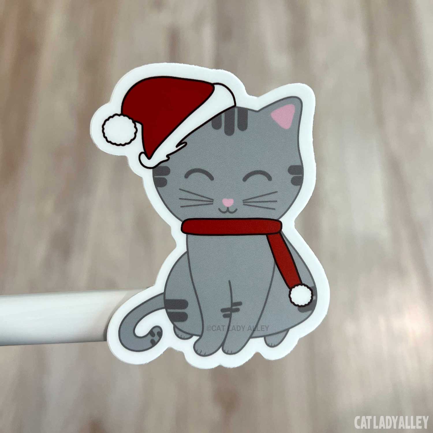 gray tabby cat holiday sticker