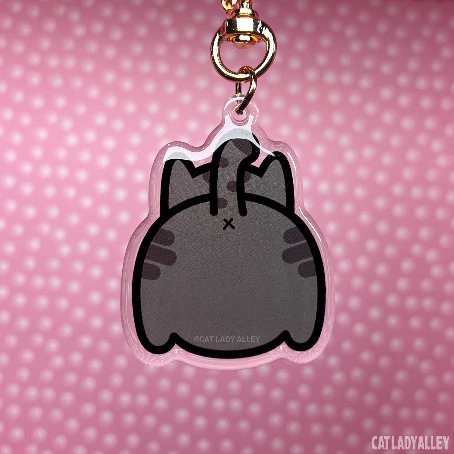 gray tabby cat butt keychain