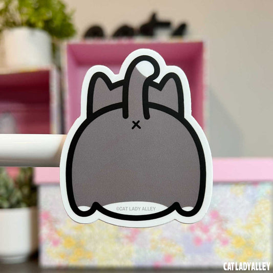 gray and white cat butt sticker