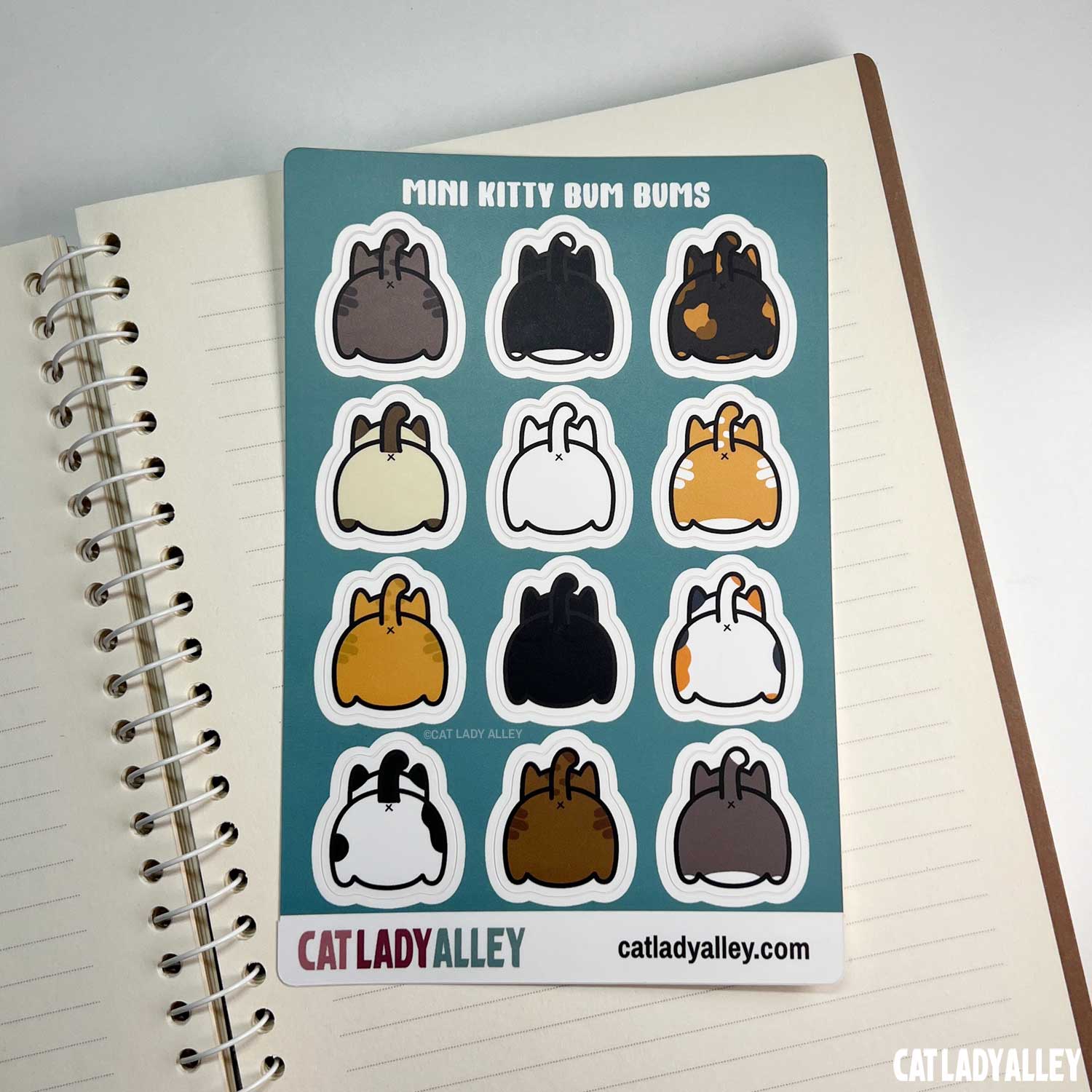 cat butt sticker sheet with 12 stickers