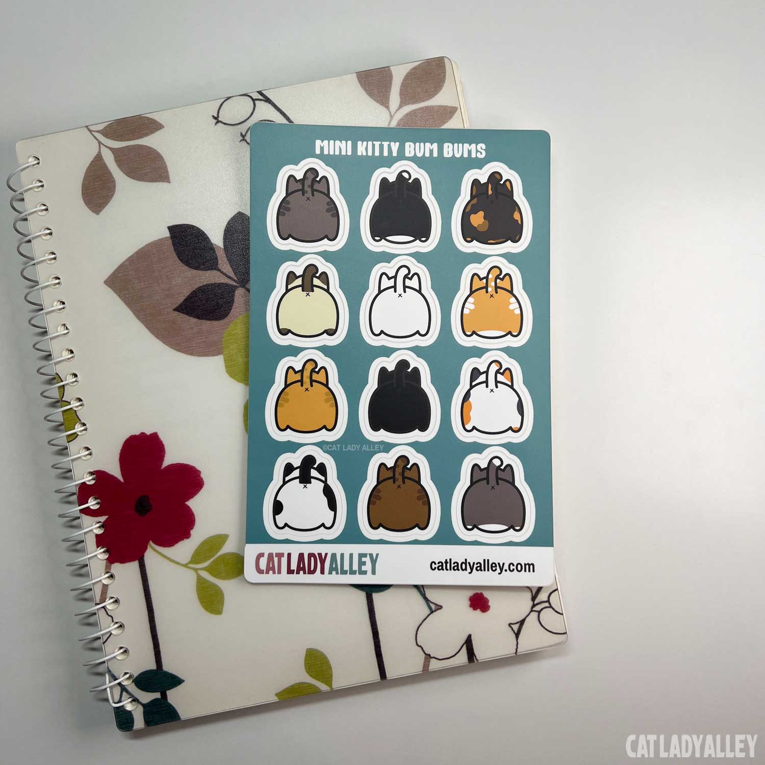 cat butt sticker sheet with 12 stickers