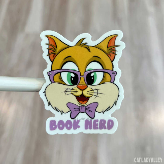 Orange Cat Book Nerd Sticker