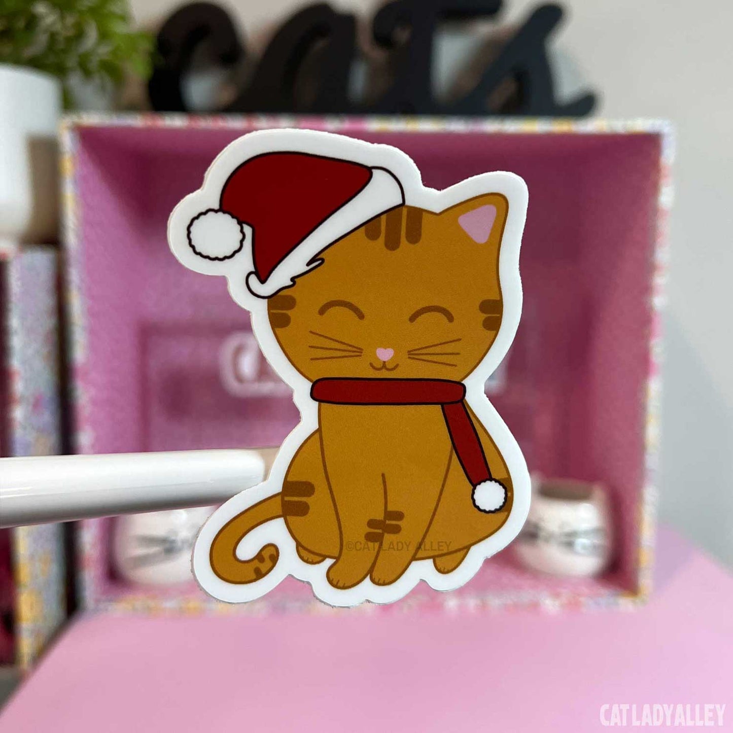 ginger tabby cat santa sticker