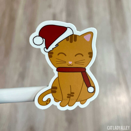 orange tabby cat holiday sticker