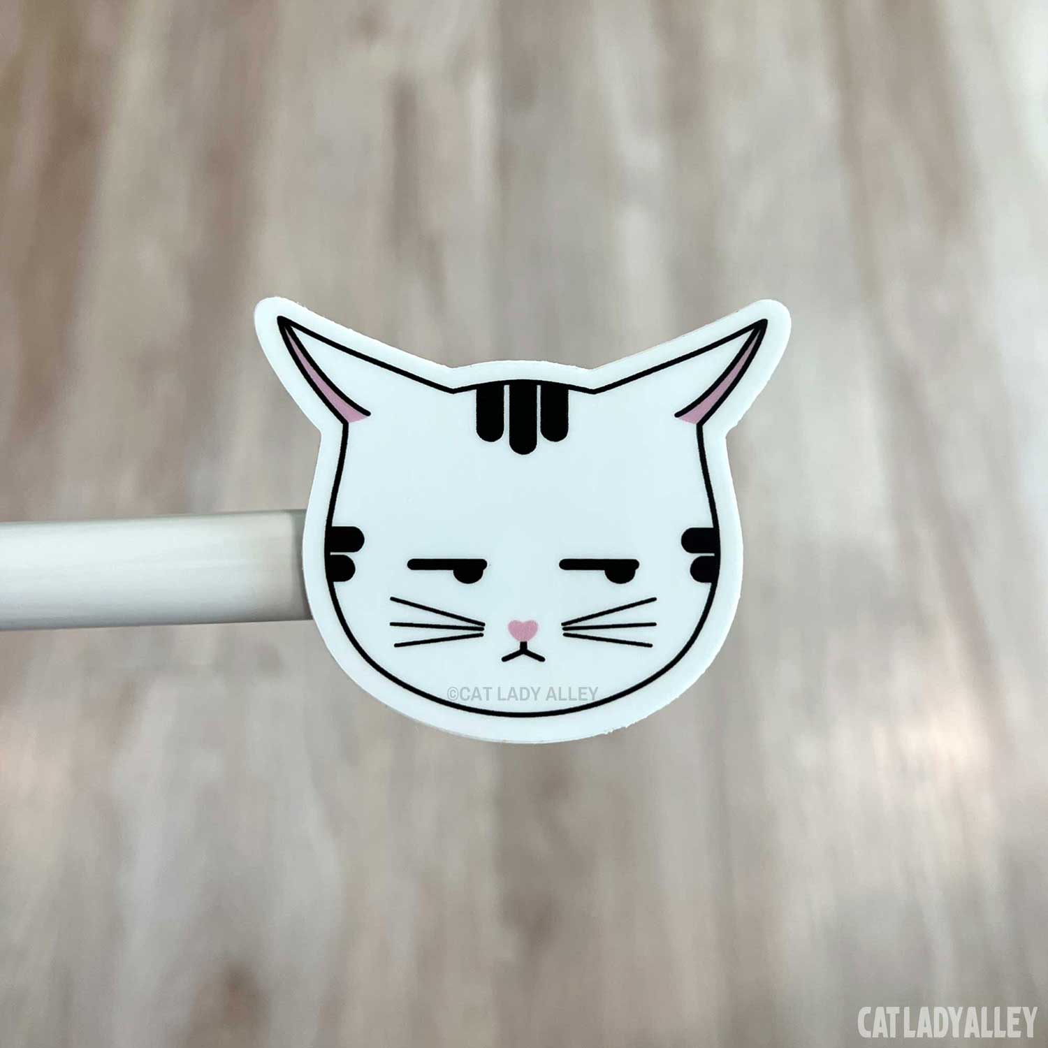 side-eye tabby cat sticker with airplane ears