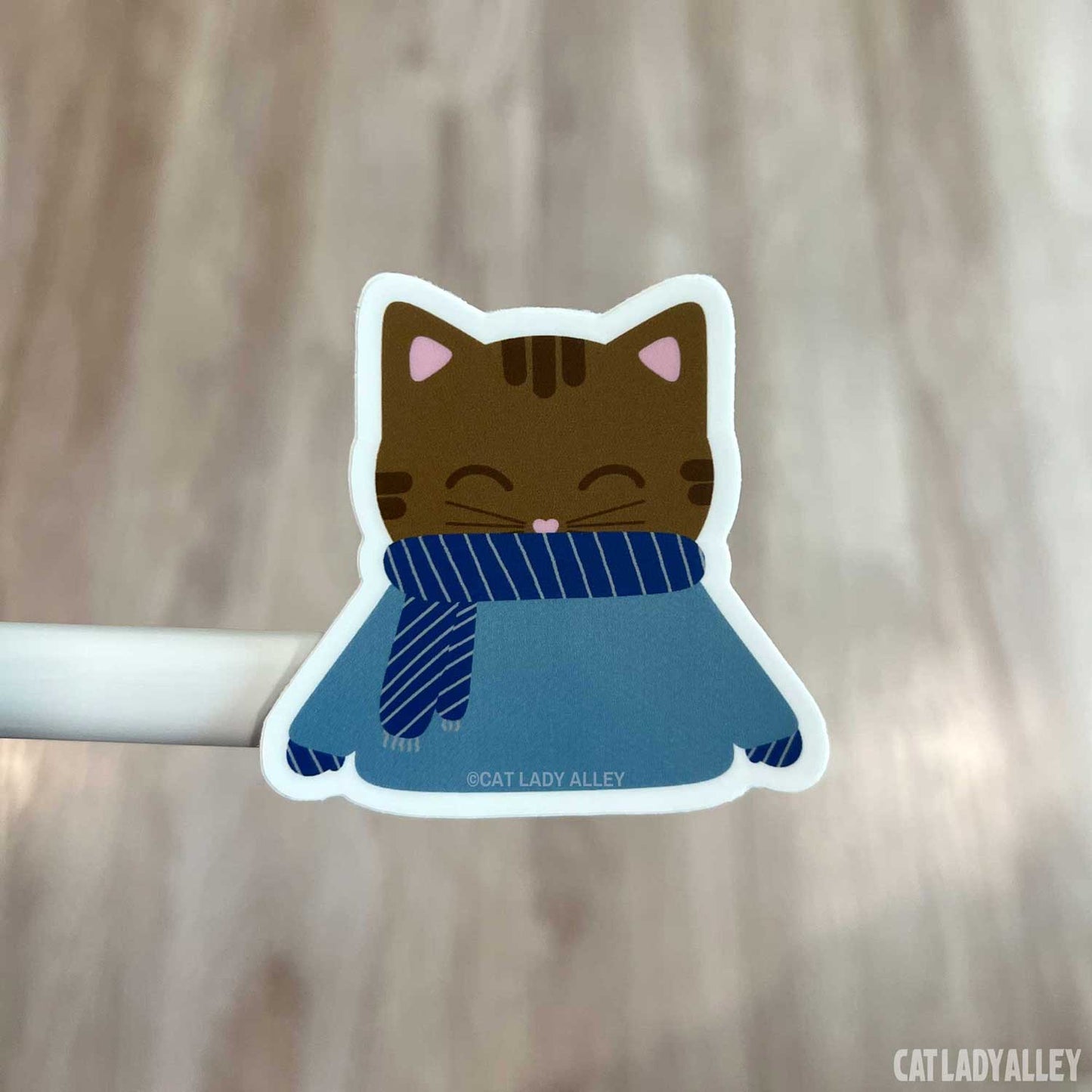 brown tabby cat sweater sticker