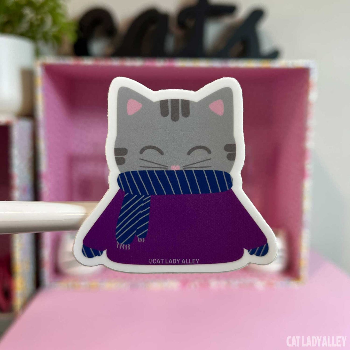 sweater gray tabby cat sticker