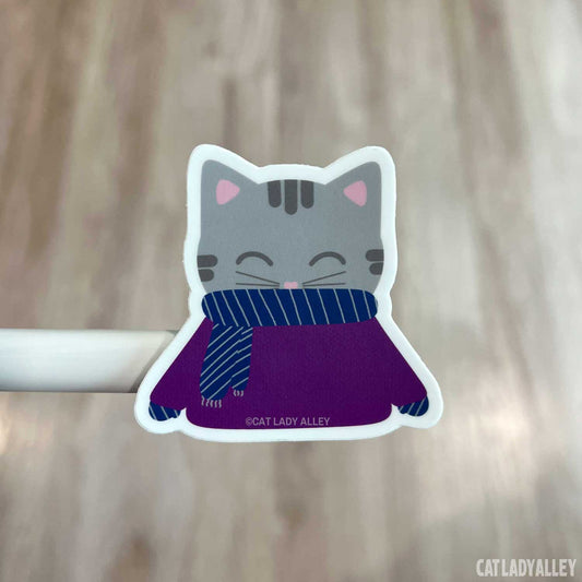 sweater gray tabby cat sticker