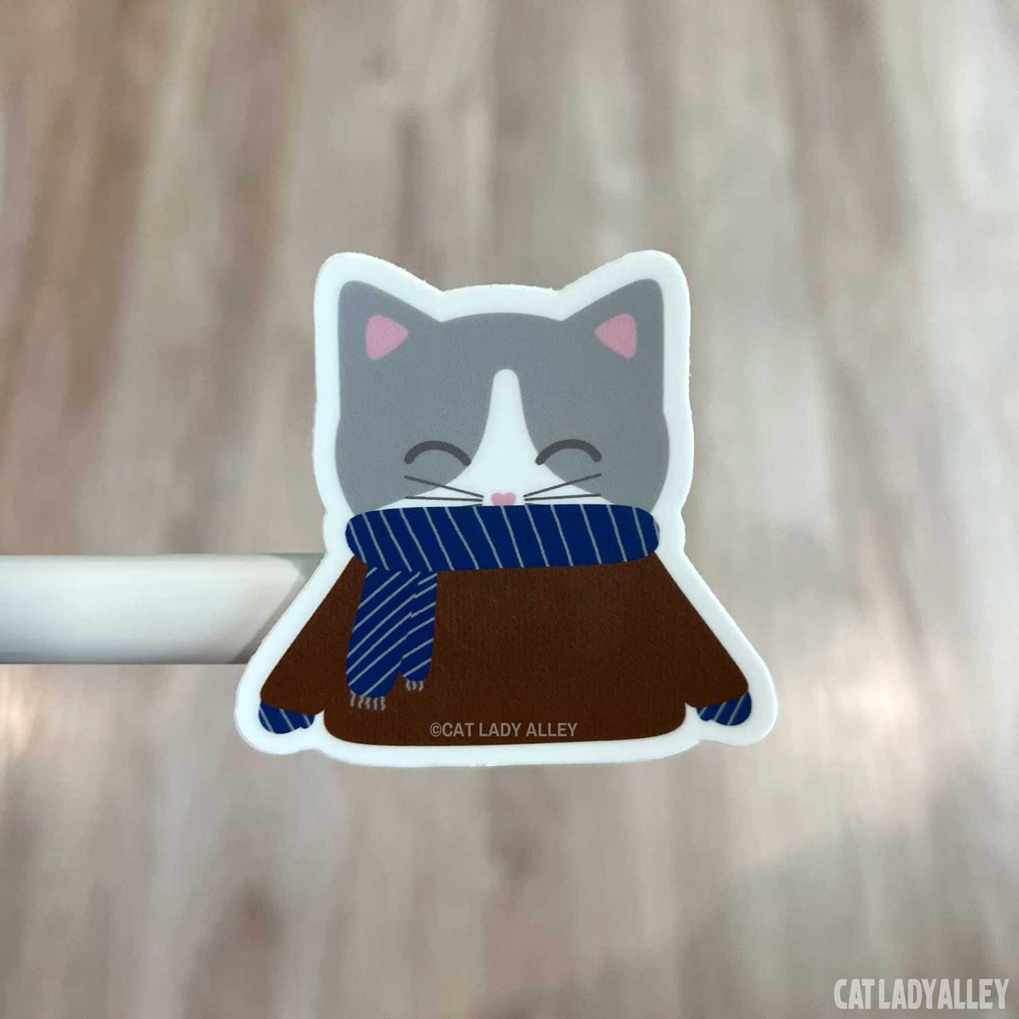 sweater gray and white cat sticker