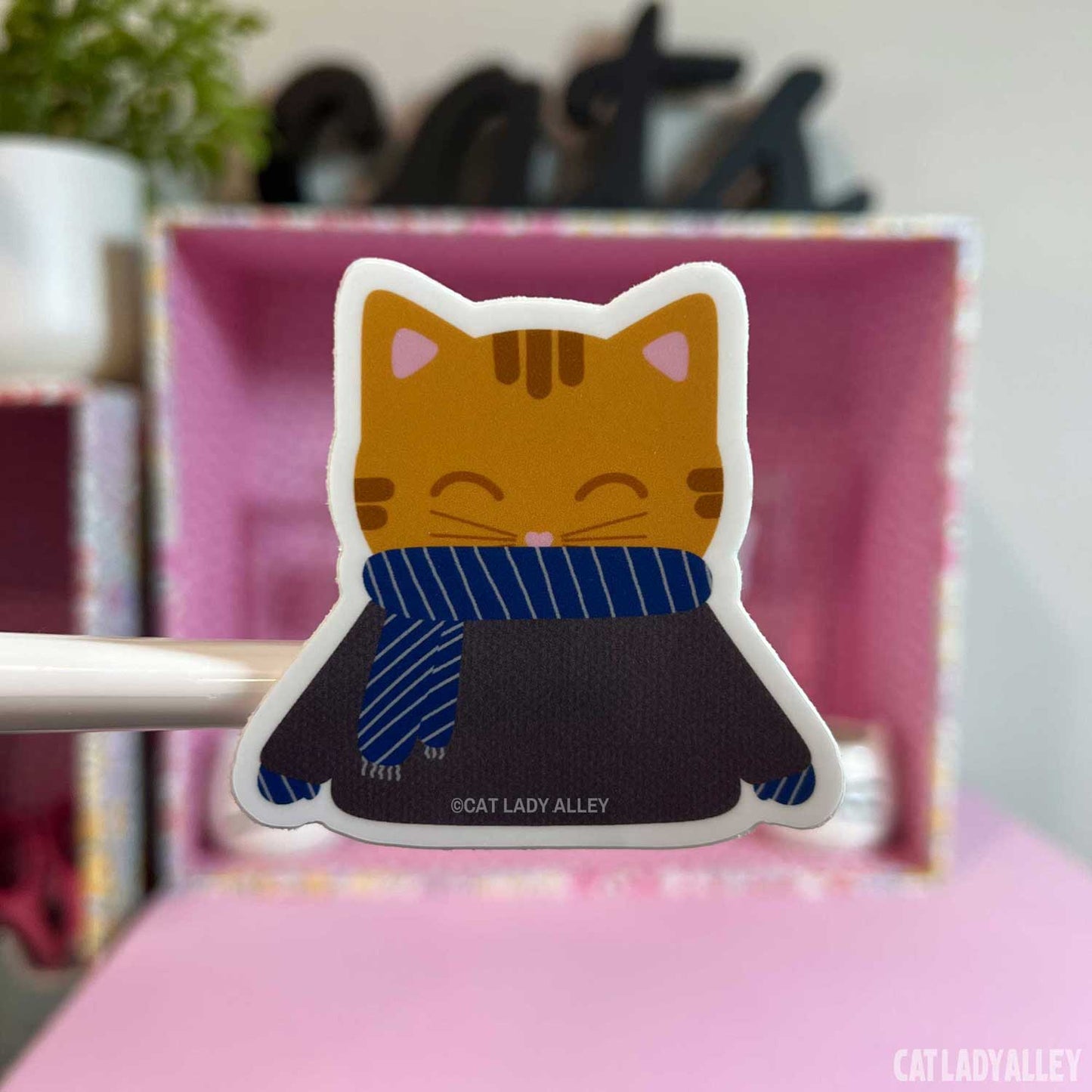 ginger tabby cat sweater sticker