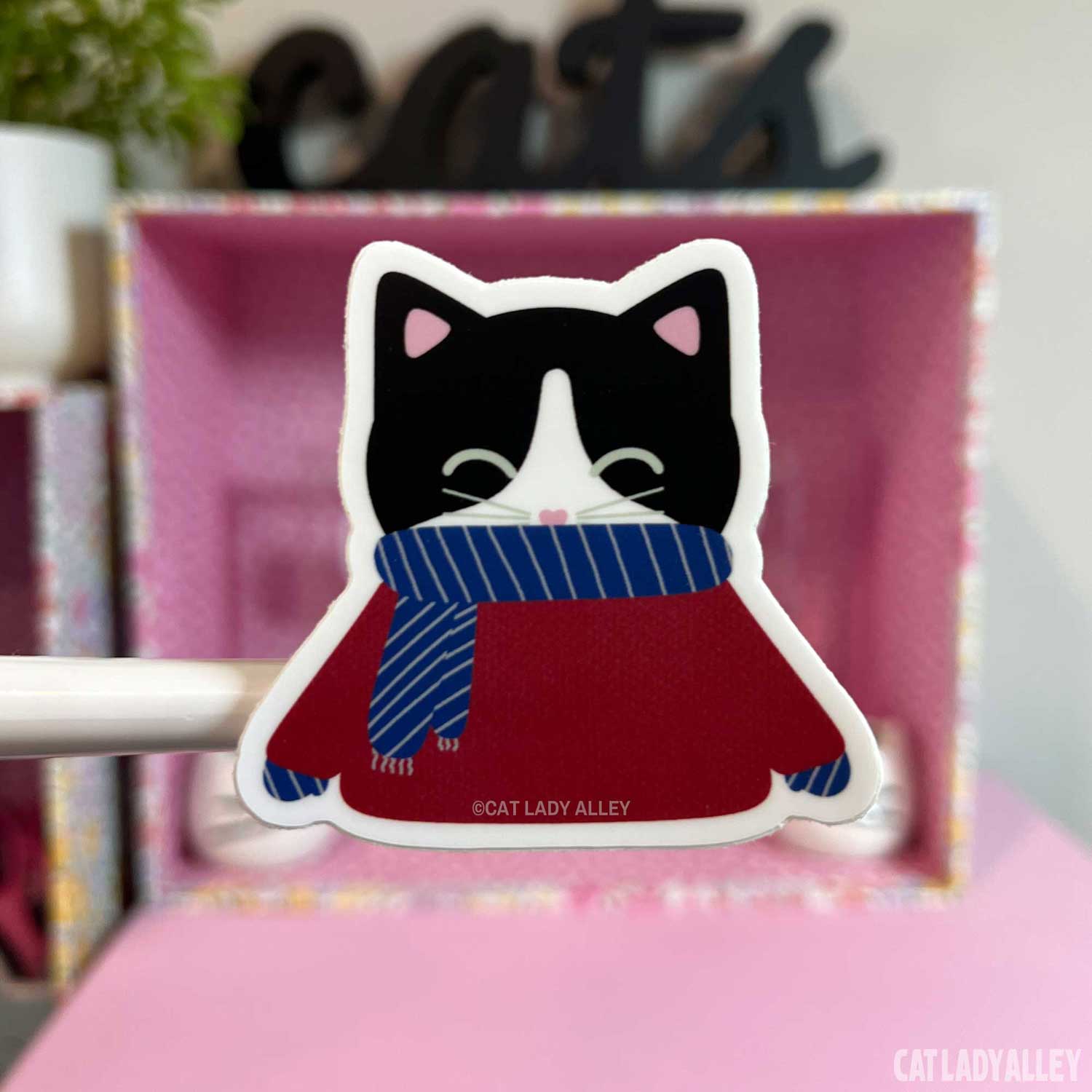 sweater black and white cat sticker