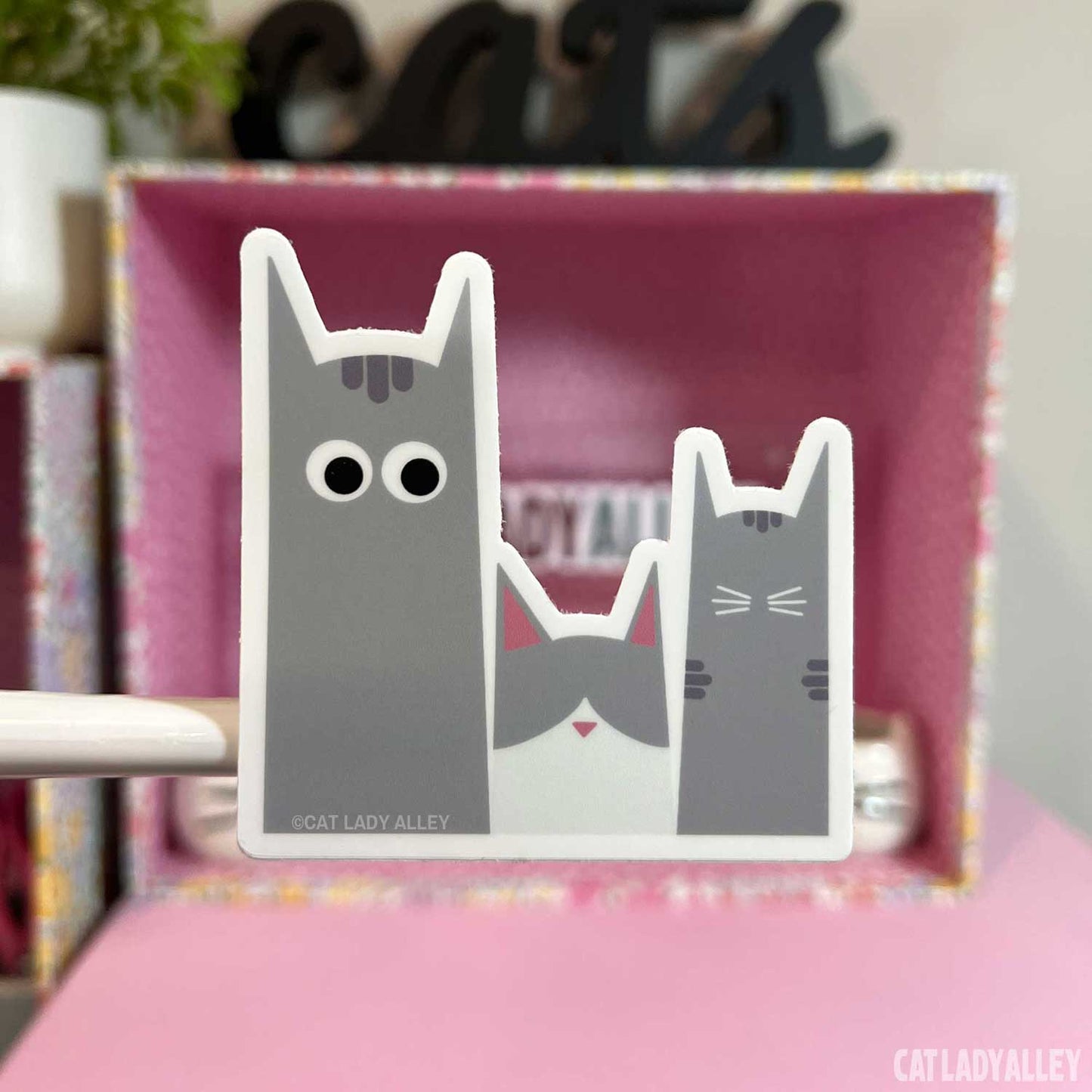 three gray cats sticker