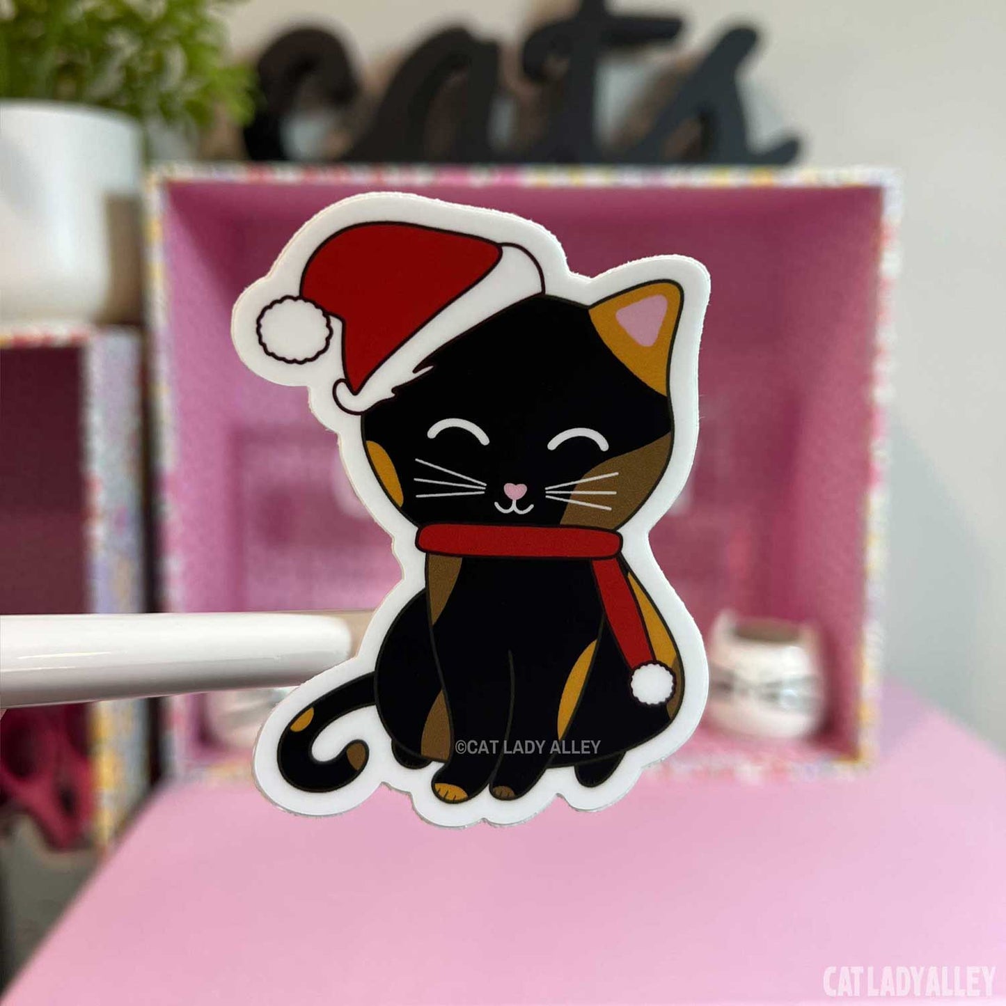 tortoiseshell cat santa cat sticker