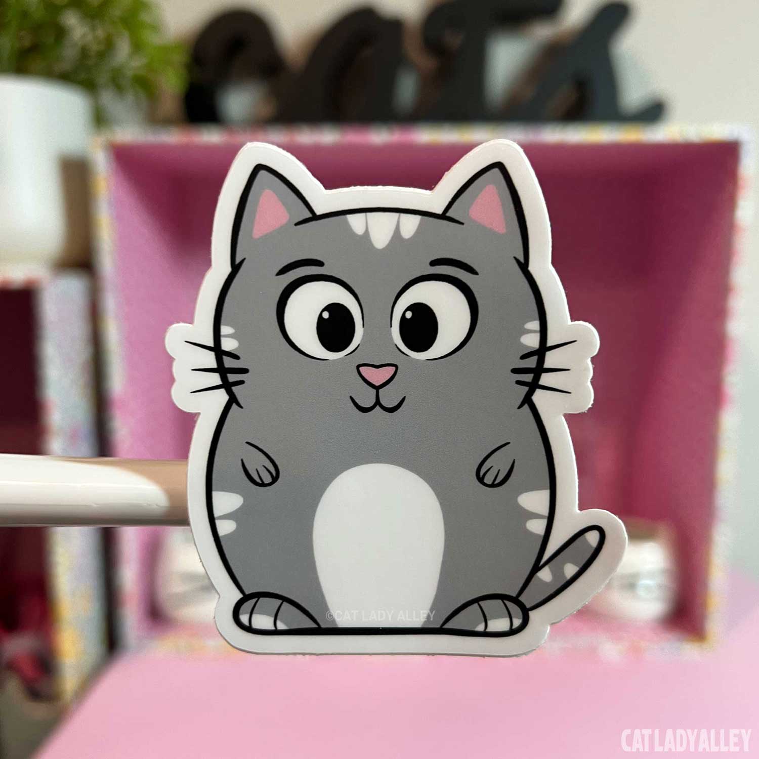 cute gray and white cat sticker