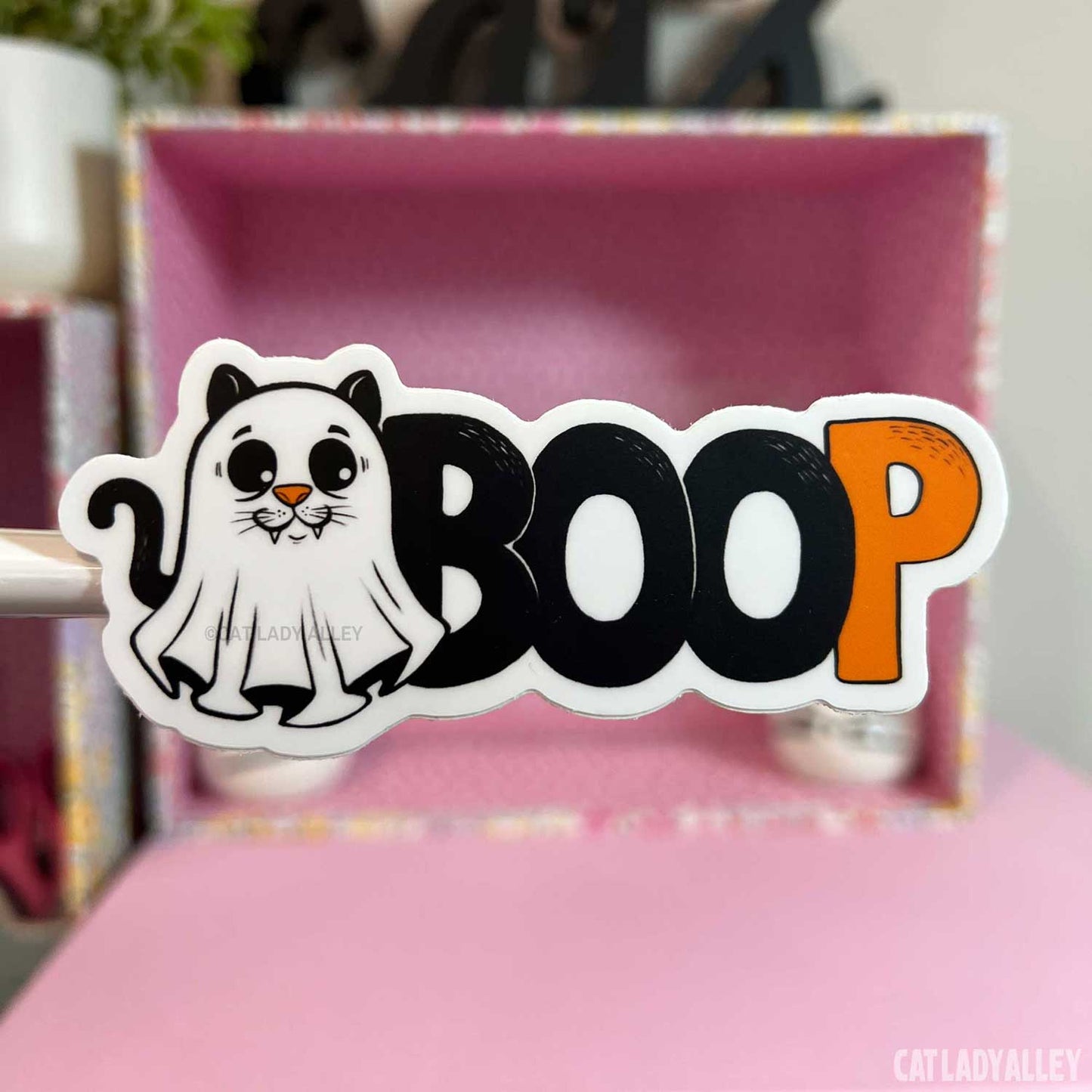 ghost cat book matte vinyl sticker