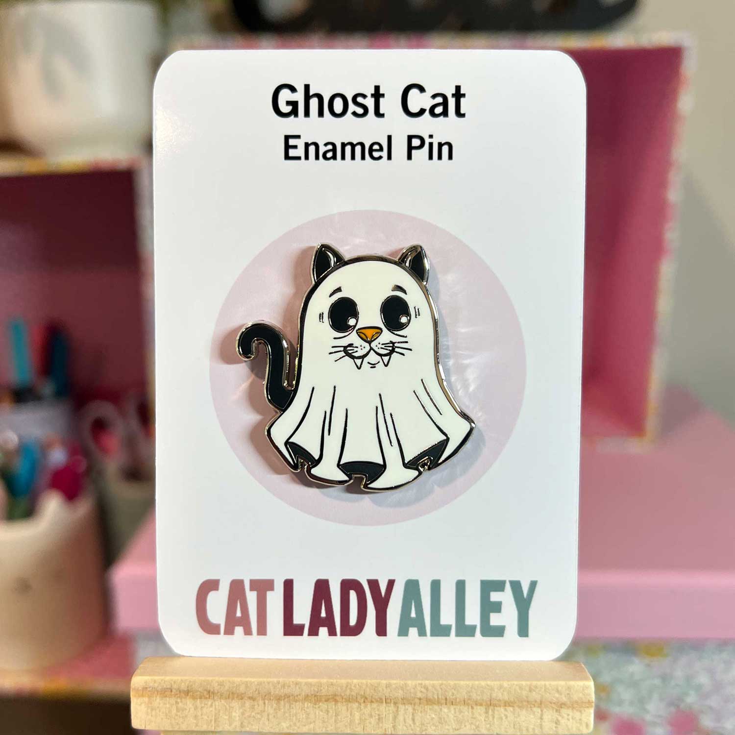 ghost kitty hard enamel cat pin