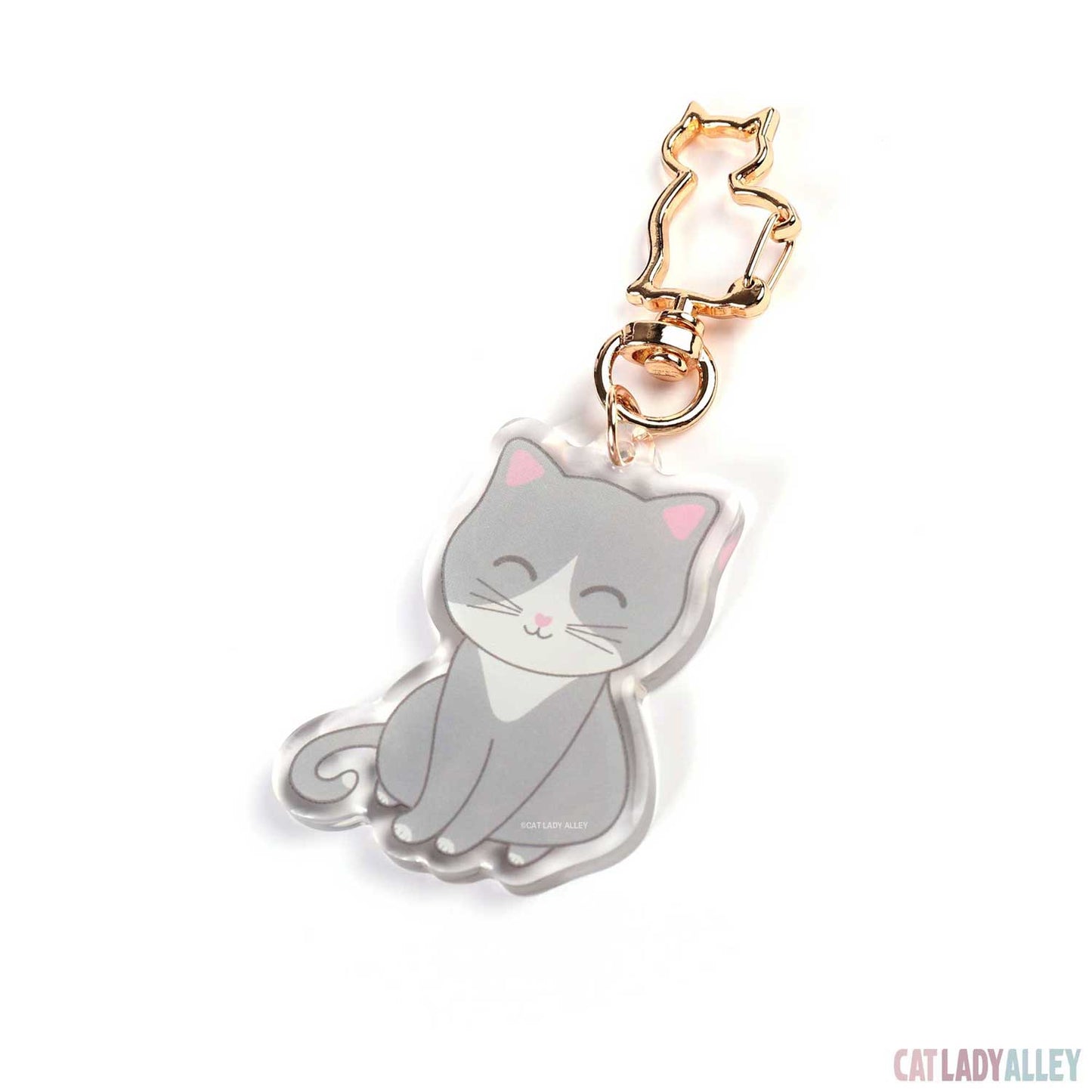 gray white cat acrylic keychain