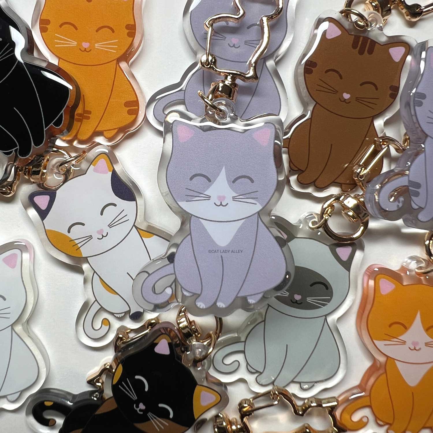 Gray White Cat Keychain