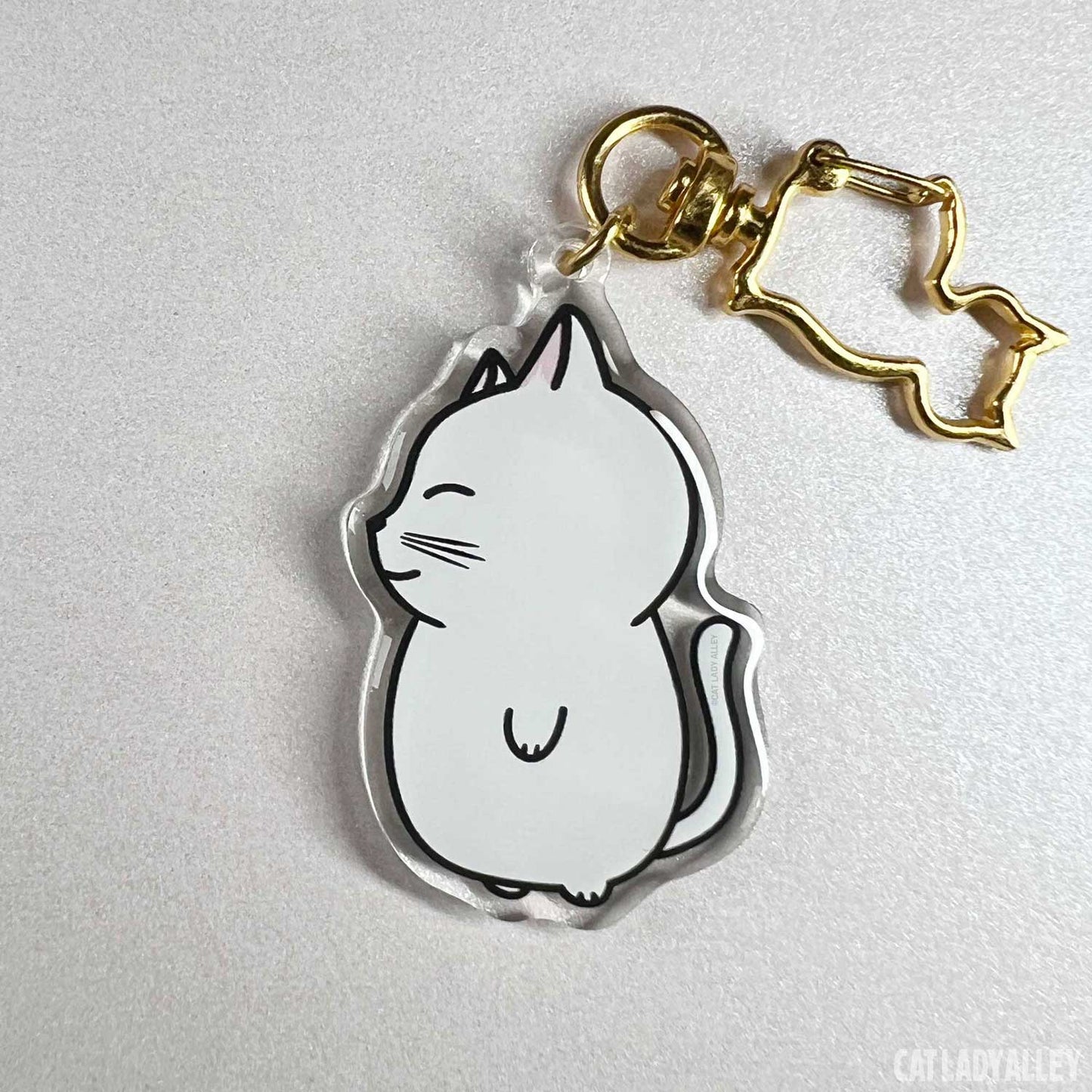 happy white cat keychain