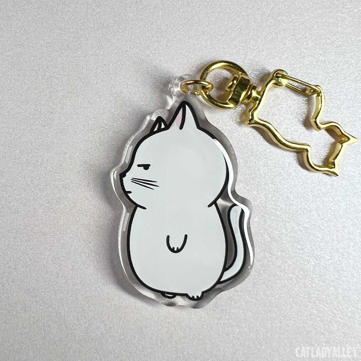 side-eye white cat keychain